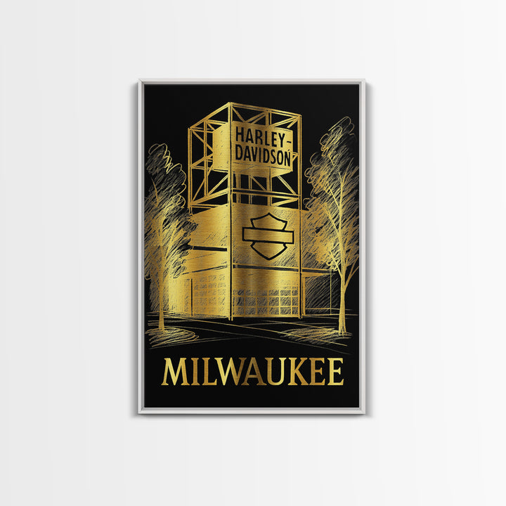 Milwaukee Travel Poster, Framed Canvas Print, Gold Sketch Wall Art, Milwaukee Travel Art, Travel Wall Decor, City Art Print, Art Print