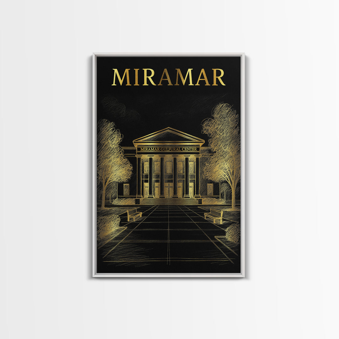 Miramar Florida Travel Poster, Canvas Print, Gold Sketch Wall Art, Miramar Wall Art, Home Office Decor, Fine Art Print, Gift For Travelers