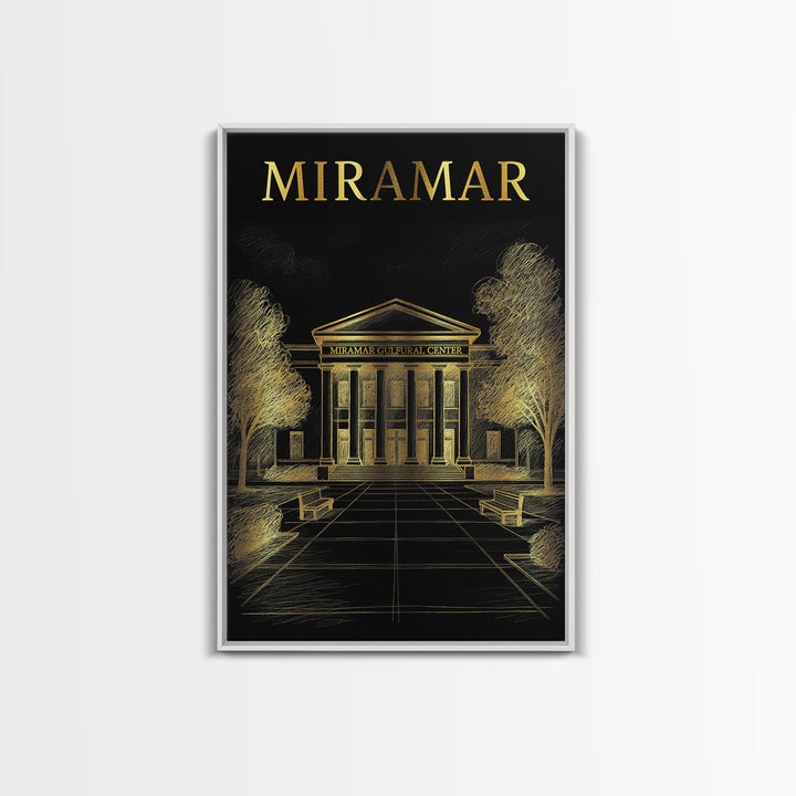 Miramar Florida Travel Poster, Canvas Print, Gold Sketch Wall Art, Miramar Wall Art, Home Office Decor, Fine Art Print, Gift For Travelers