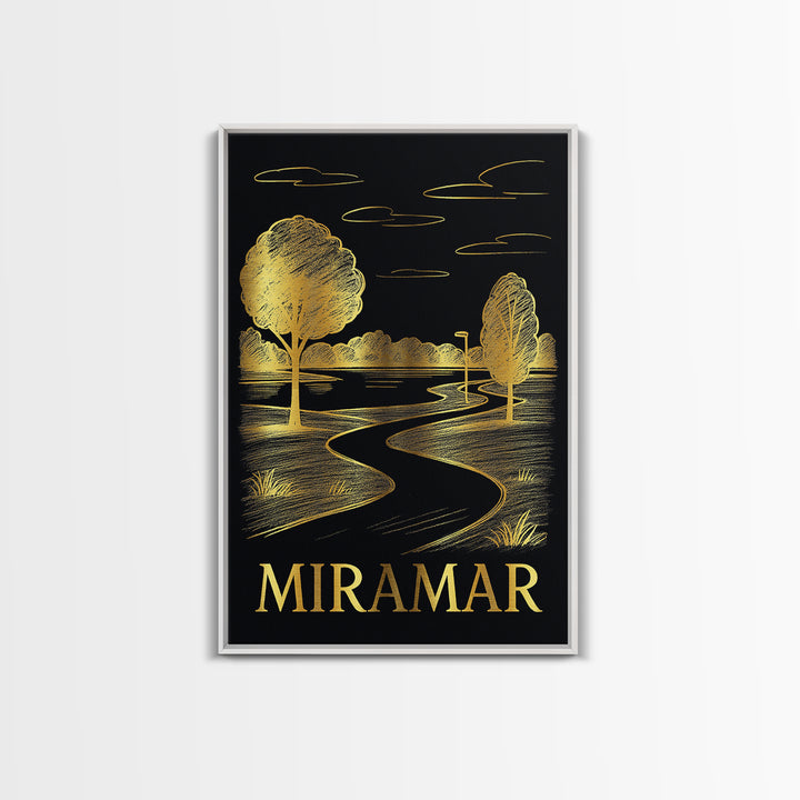 Miramar Travel Poster, Canvas Print, Gold Sketch Wall Art, Miramar Travel Art, Vintage City Poster, Travel Art Print, Travel Wall Art