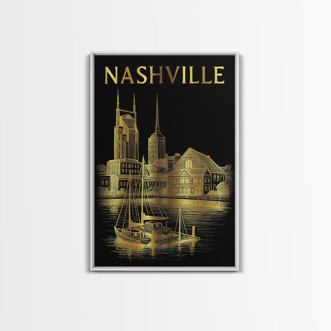 Nashville Tennessee Travel Poster, Canvas Print, Dark Background Poster Art, Nashville Travel Art, Travel Wall Decor, Home Office Decor