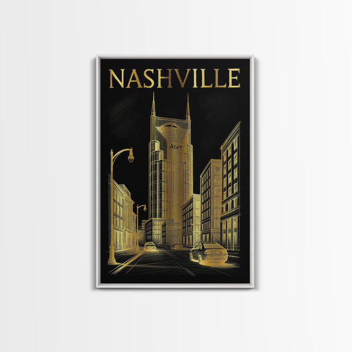 Nashville Travel Poster, Canvas Print, Dark Background Poster Art, Nashville City Art, Wanderlust Decor, Living Room Wall Art, Design 3