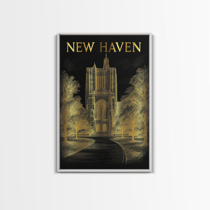 New Haven Connecticut Travel Poster, Canvas Print, Dark Background Poster Art, New Haven Travel Art, Modern Wall Decor, Eclectic Wall Decor