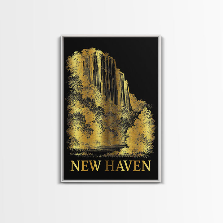 New Haven Travel Poster, Framed Canvas Print, Dark Background Poster Art, New Haven Travel Art, Vintage City Poster, Vintage City Art