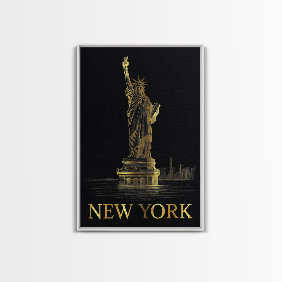 New York Travel Poster, Canvas Print, Gold Sketch Wall Art, New York Poster Print, Living Room Wall Art, Travel Wall Art, Gift For Travelers