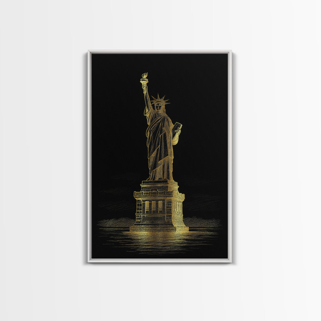 New York Travel Poster, Framed Canvas Print, Black And Gold Line Art, New York Poster Print, Home Office Decor, Travel Poster Set