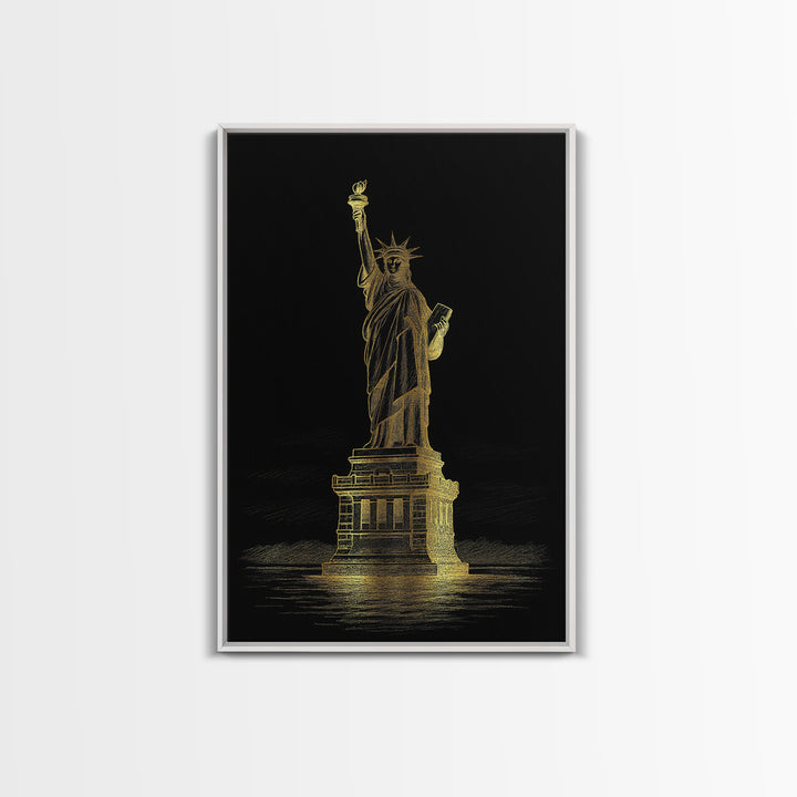 New York Travel Poster, Framed Canvas Print, Black And Gold Line Art, New York Poster Print, Home Office Decor, Travel Poster Set