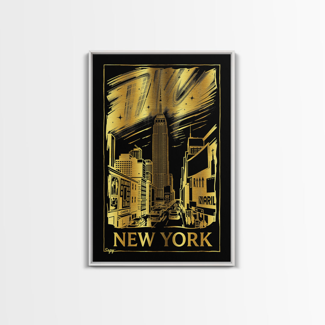 New York Travel Poster, Framed Canvas Print, Dark Background Poster Art, New York Art Print, Retro Travel Print, Travel Poster Art