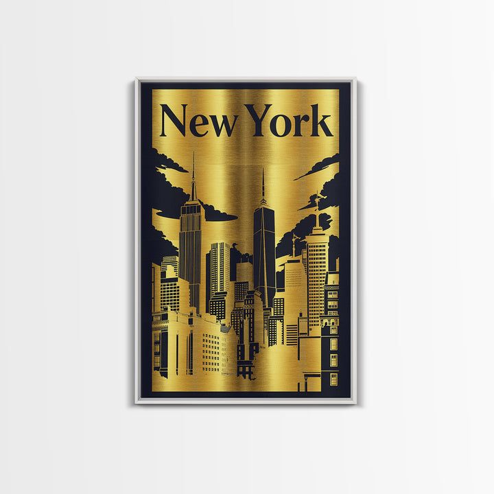 New York Travel Poster, Canvas Print, Black And Gold Line Art, New York Poster Print, Watercolor Skyline, City Illustration, Design 4
