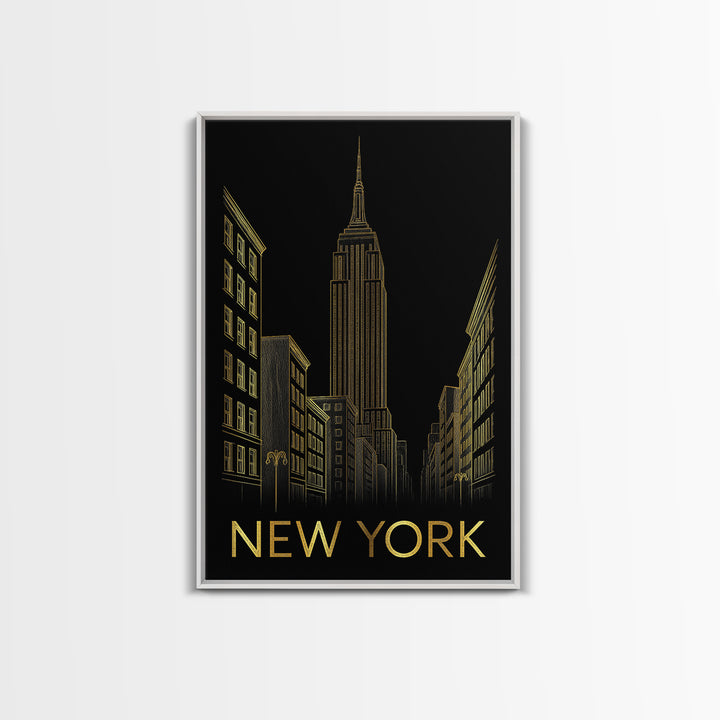 New York Travel Poster, Framed Canvas Print, Black And Gold Line Art, New York Art Print, Fine Art Print, Home Office Decor, Travel Gift