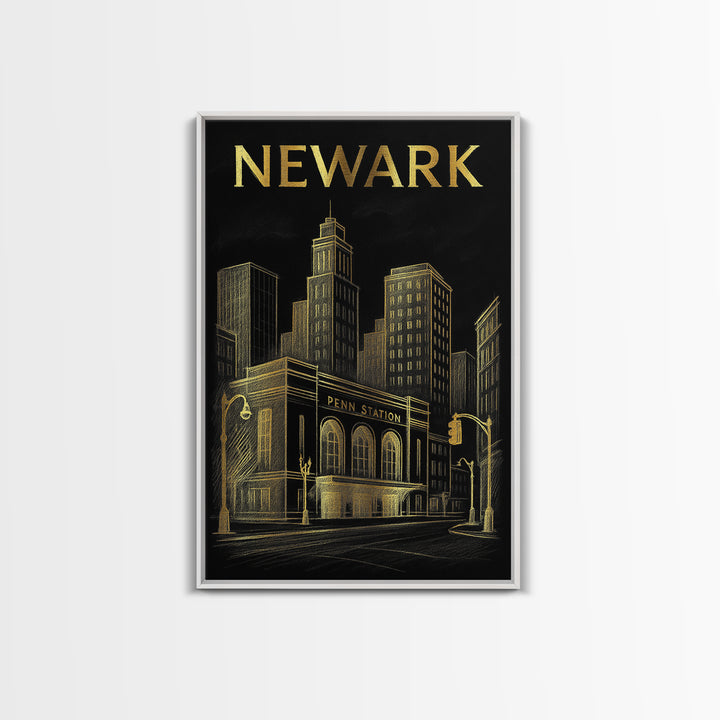 Newark Travel Poster, Canvas Print, Dark Background Poster Art, Newark Poster Print, Travel Art Print, Retro Travel Print, Vintage City Art