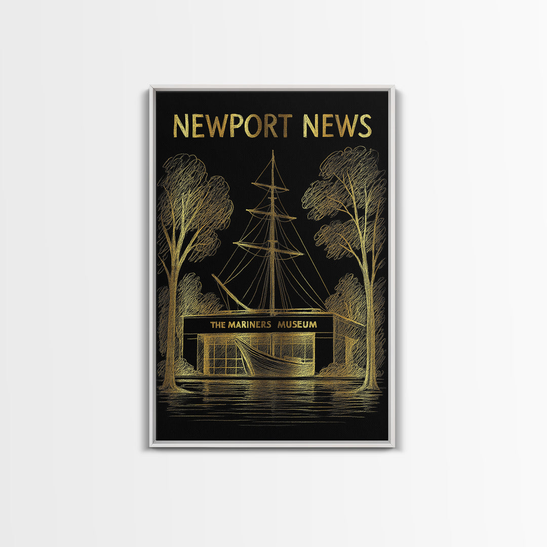 Newport News Virginia Travel Poster, Canvas Print, Dark Background Poster Art, Newport News City Art, Travel Poster Art, Travel Wall Art
