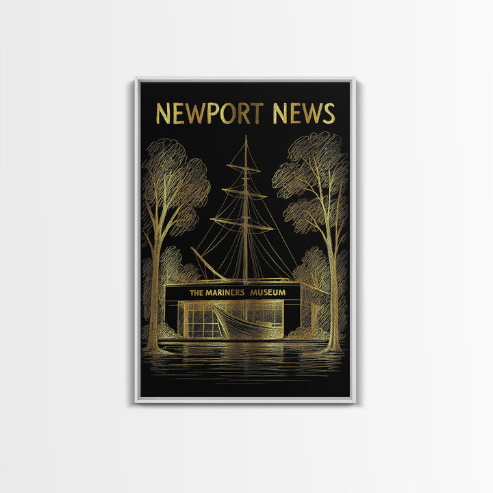 Newport News Virginia Travel Poster, Canvas Print, Dark Background Poster Art, Newport News City Art, Travel Poster Art, Travel Wall Art