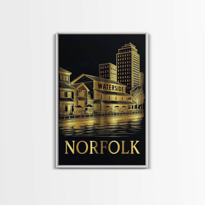 Norfolk Travel Poster, Framed Canvas Print, Gold Sketch Wall Art, Norfolk Wall Art, Home Office Decor, Wanderlust Decor, Gift For Travelers