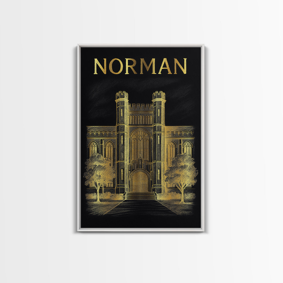 Norman Oklahoma Travel Poster, Canvas Print, Elegant Gold City Art, Norman City Art, Vintage City Poster, Vintage Travel Art, Vintage Poster