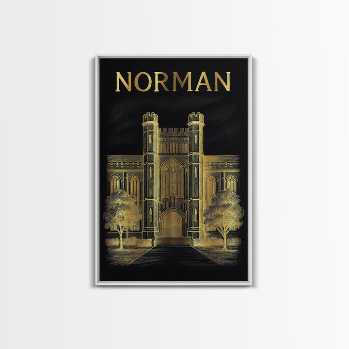 Norman Oklahoma Travel Poster, Canvas Print, Elegant Gold City Art, Norman City Art, Vintage City Poster, Vintage Travel Art, Vintage Poster