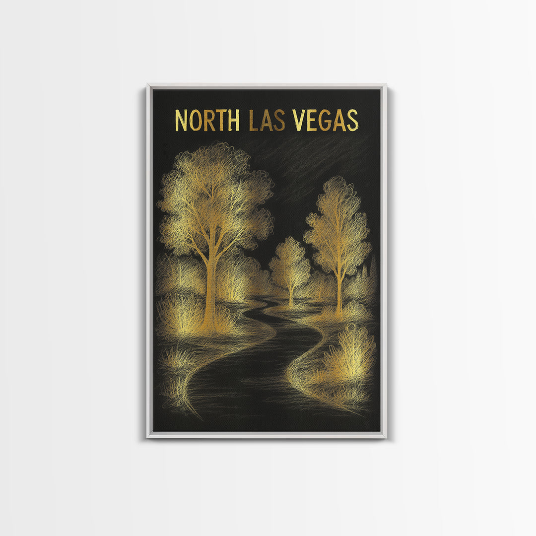 North Las Vegas Nevada Travel Poster, Canvas Print, Dark Background Poster Art, North Las Vegas Wall Art, Watercolor City Skyline