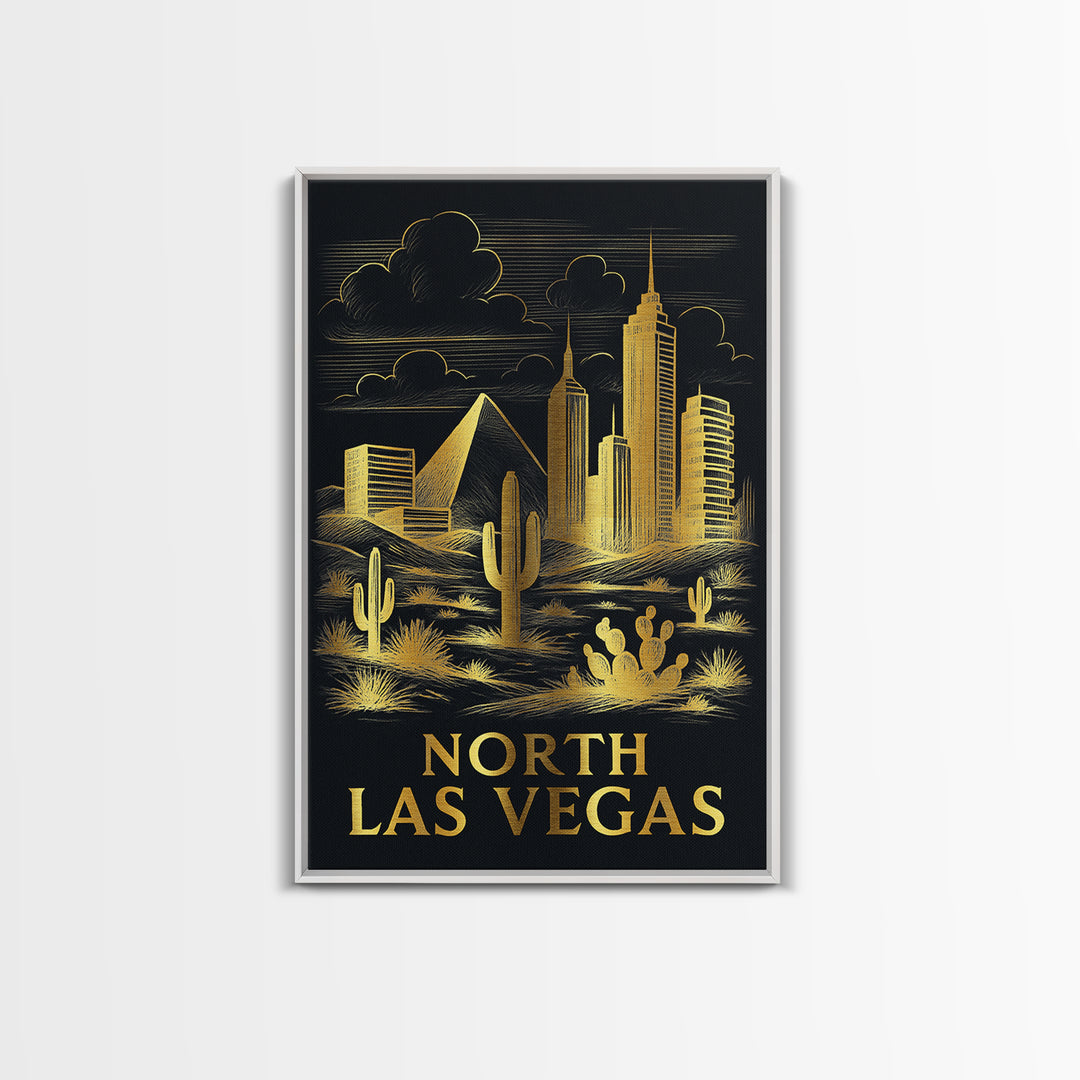 North Las Vegas Travel Poster, Canvas Print, Gold Sketch Wall Art, North Las Vegas City Art, City Travel Prints, Modern Wall Decor
