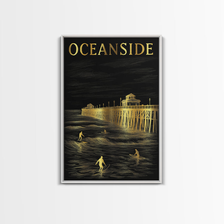 Oceanside California Travel Poster, Canvas Print, Elegant Gold City Art, Oceanside Poster Print, Travel Poster Art, Vintage Travel Art