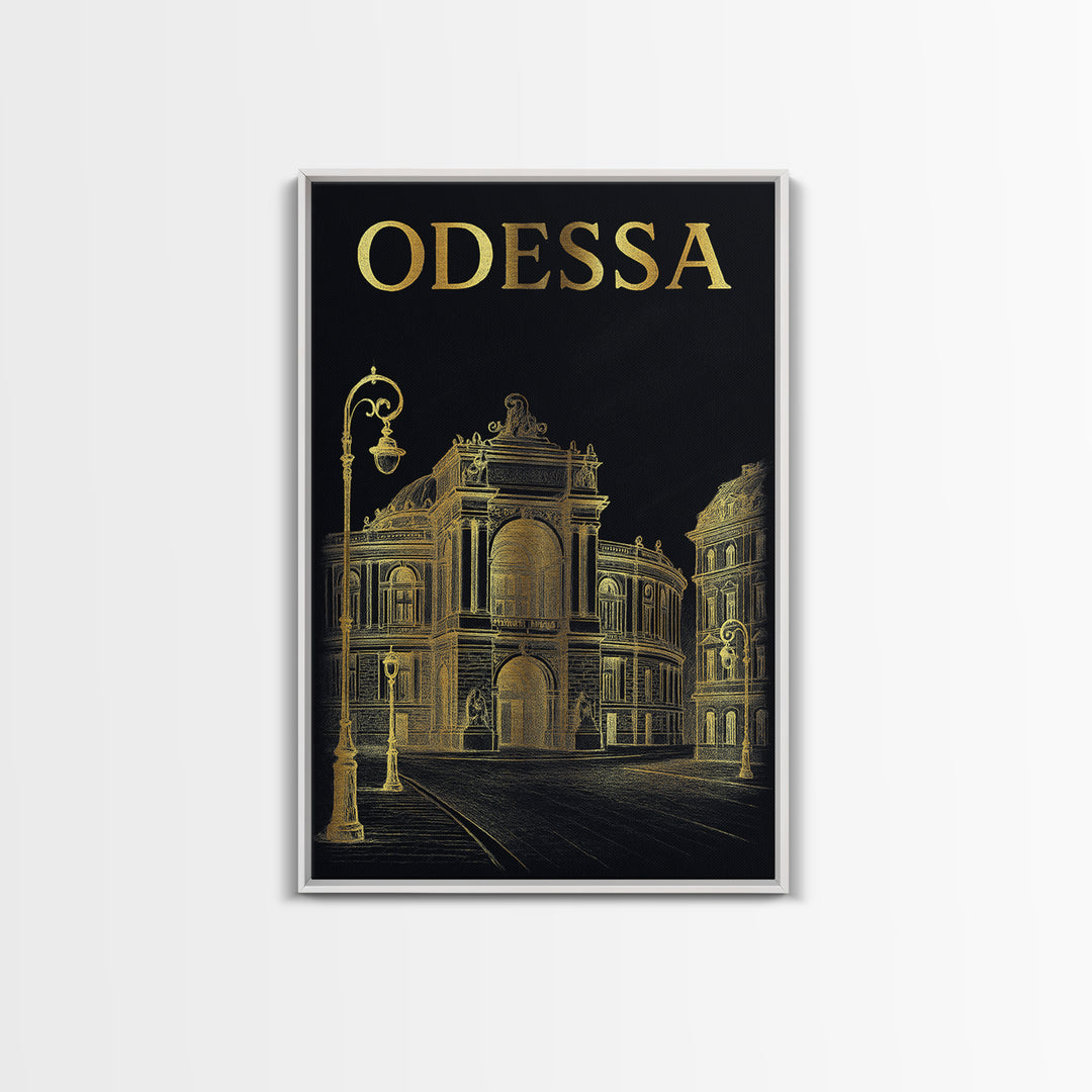 Odessa Texas Travel Poster, Framed Canvas Print, Dark Background Poster Art, Odessa Poster Print, Travel Poster Set, City Illustration