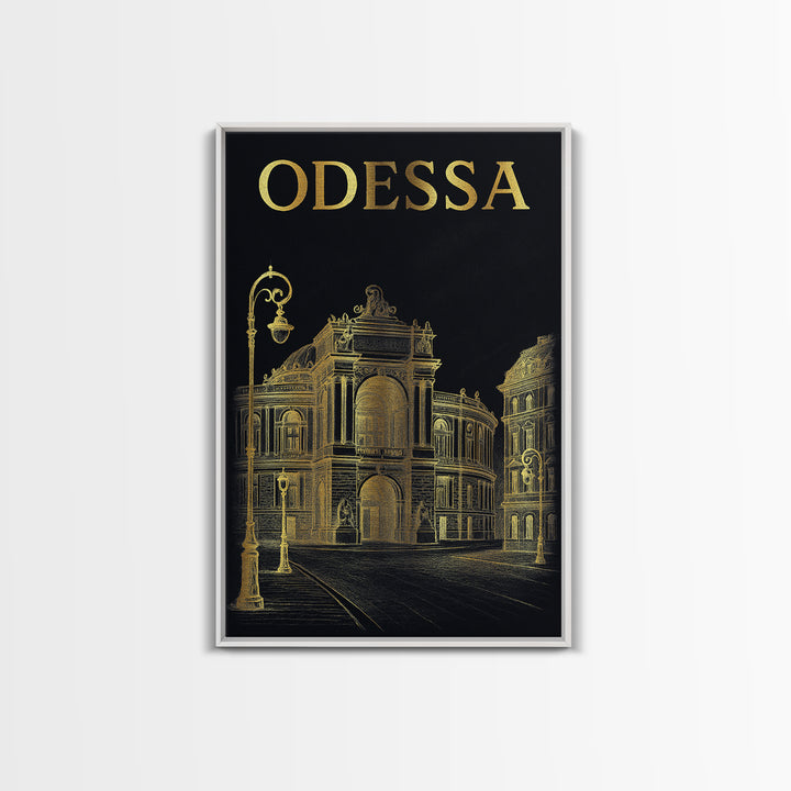 Odessa Texas Travel Poster, Framed Canvas Print, Dark Background Poster Art, Odessa Poster Print, Travel Poster Set, City Illustration
