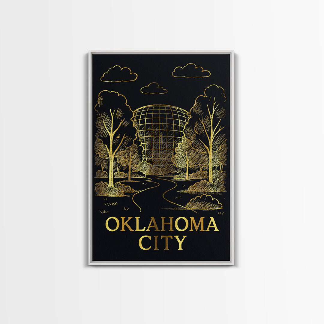 Oklahoma Travel Poster, Framed Canvas Print, Dark Background Poster Art, Oklahoma Wall Art, Home Office Decor, City Art Print, Design 2