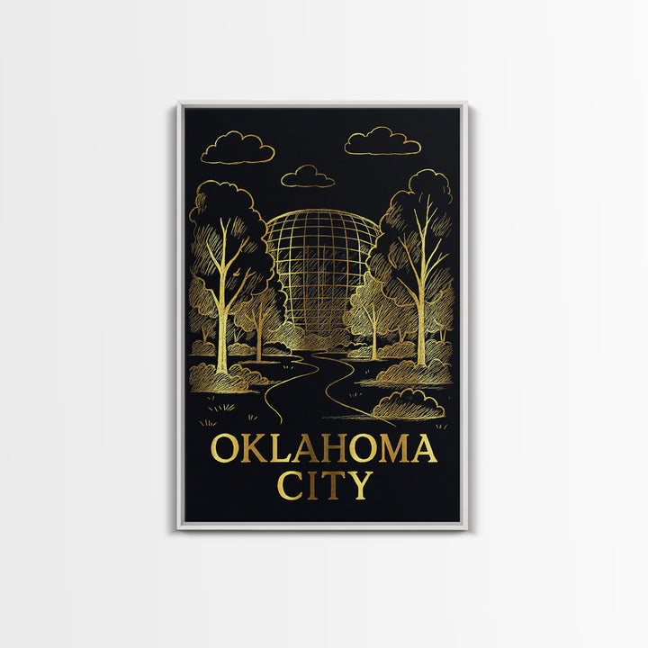 Oklahoma Travel Poster, Framed Canvas Print, Dark Background Poster Art, Oklahoma Wall Art, Home Office Decor, City Art Print, Design 2