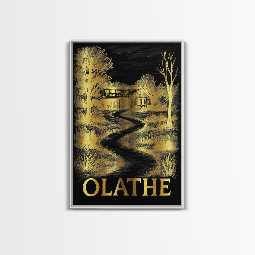 Olathe Travel Poster, Framed Canvas Print, Elegant Gold City Art, Olathe Art Print, Eclectic Wall Decor, Travel Poster Art, Travel Prints