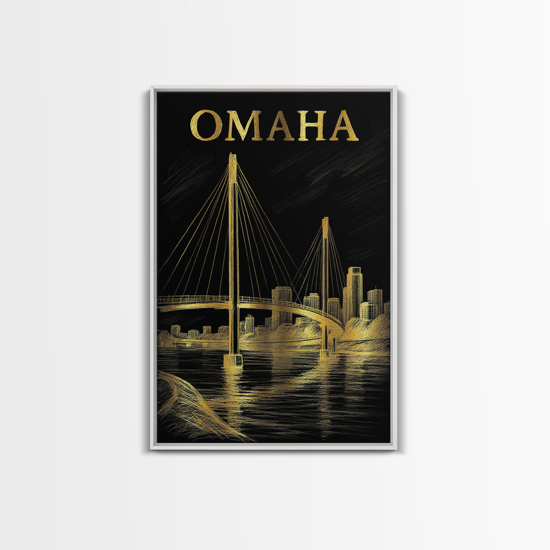 Omaha Nebraska Travel Poster, Canvas Print, Dark Background Poster Art, Omaha Art Print, Travel Print, Vintage Travel Art, Poster Art