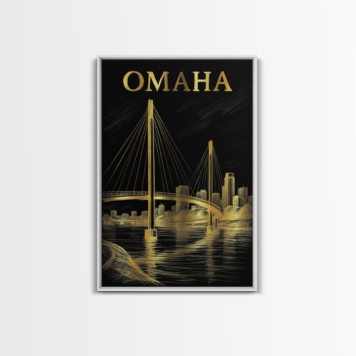 Omaha Nebraska Travel Poster, Canvas Print, Dark Background Poster Art, Omaha Art Print, Travel Print, Vintage Travel Art, Poster Art