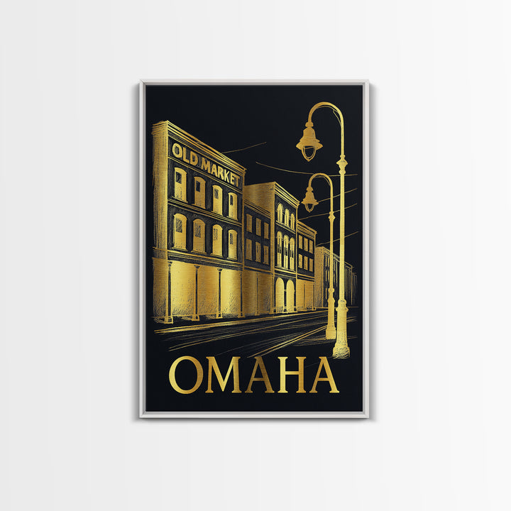 Omaha Travel Poster, Canvas Print, Black And Gold Line Art, Omaha Poster Print, Eclectic Wall Decor, Gift For Travelers, Wanderlust Decor