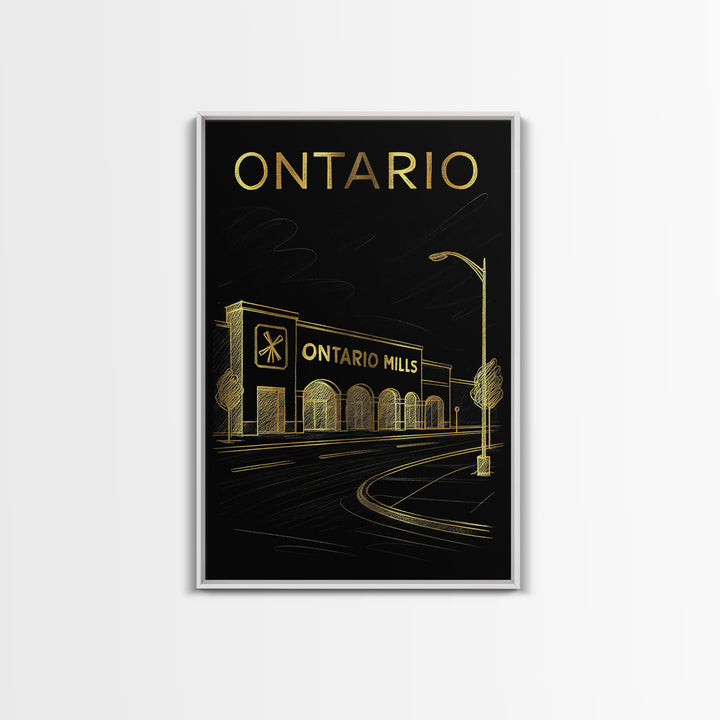Ontario California Travel Poster, Framed Canvas Print, Black And Gold Line Art, Ontario City Art, Vintage Travel Print, Vintage Travel Art