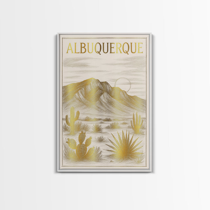 Albuquerque New Mexico Travel Poster, Canvas Print, Gold Line Drawing Wall Art, Albuquerque Art Print, City Art Print, Gift For Travelers