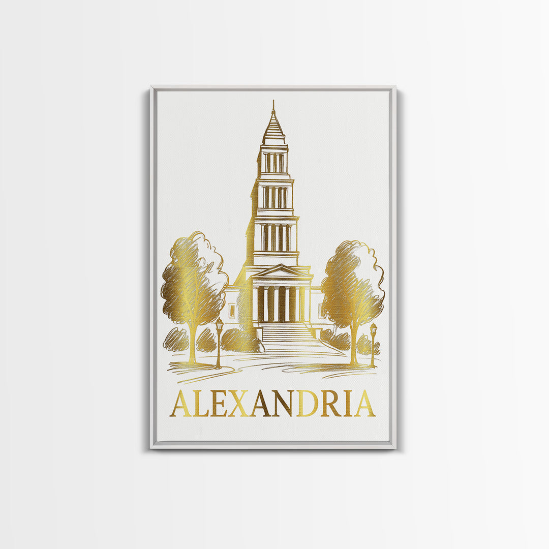 Alexandria Travel Poster, Canvas Print, Gold Line Drawing Wall Art, Alexandria Travel Art, Home Office Decor, Travel Wall Decor