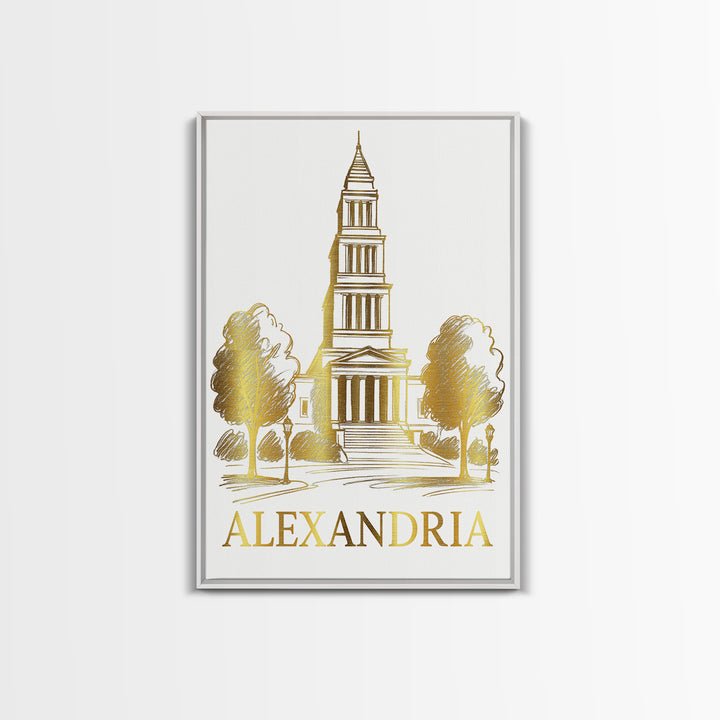 Alexandria Travel Poster, Canvas Print, Gold Line Drawing Wall Art, Alexandria Travel Art, Home Office Decor, Travel Wall Decor