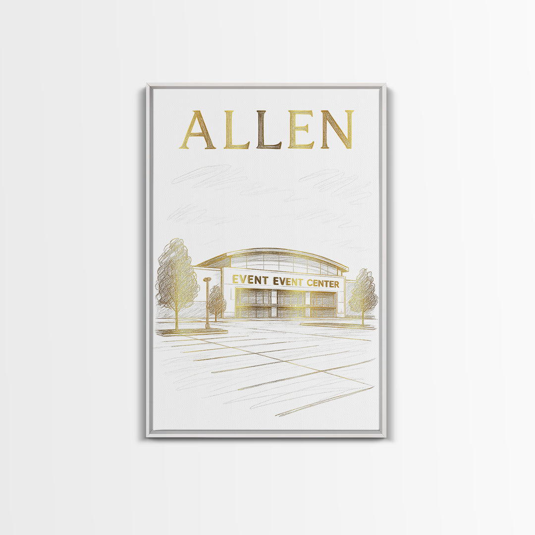 Allen Texas Travel Poster, Canvas Print, Gold Line Drawing Wall Art, Allen Art Print, Office Decor, Wanderlust Decor, Eclectic Wall Decor