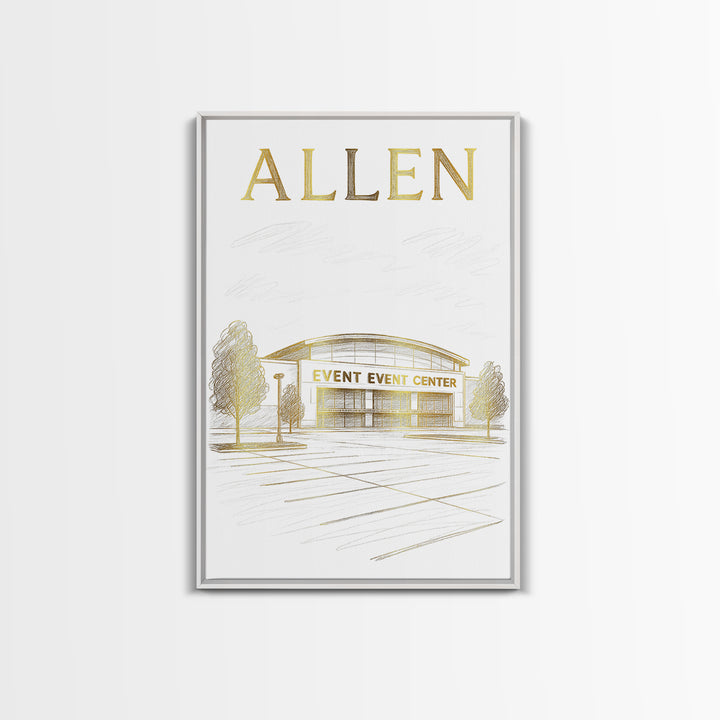 Allen Texas Travel Poster, Canvas Print, Gold Line Drawing Wall Art, Allen Art Print, Office Decor, Wanderlust Decor, Eclectic Wall Decor
