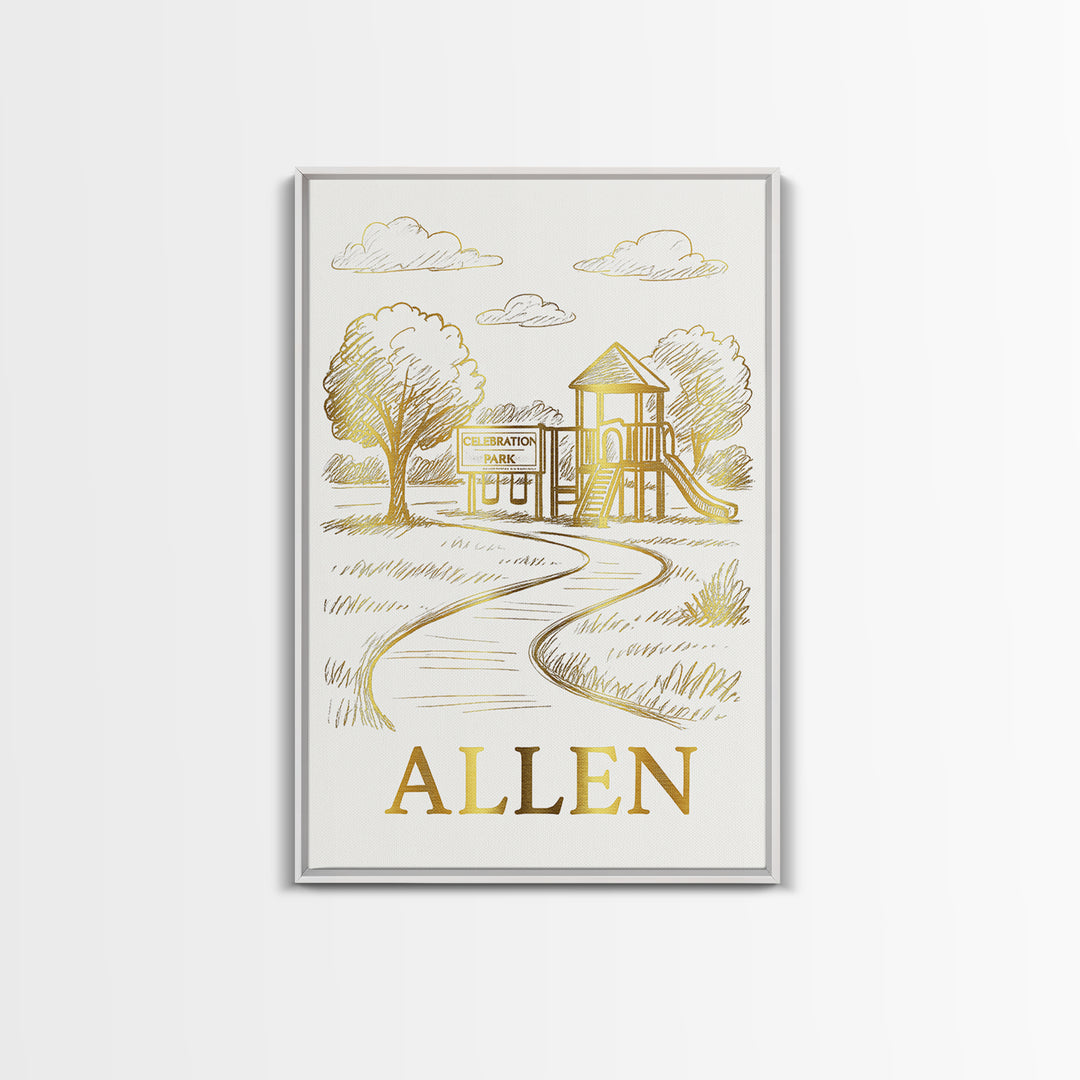 Allen Travel Poster, Framed Canvas Print, Elegant City Illustration, Allen City Art, Living Room Wall Art, Wanderlust Decor, Wall Art
