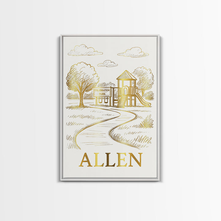 Allen Travel Poster, Framed Canvas Print, Elegant City Illustration, Allen City Art, Living Room Wall Art, Wanderlust Decor, Wall Art