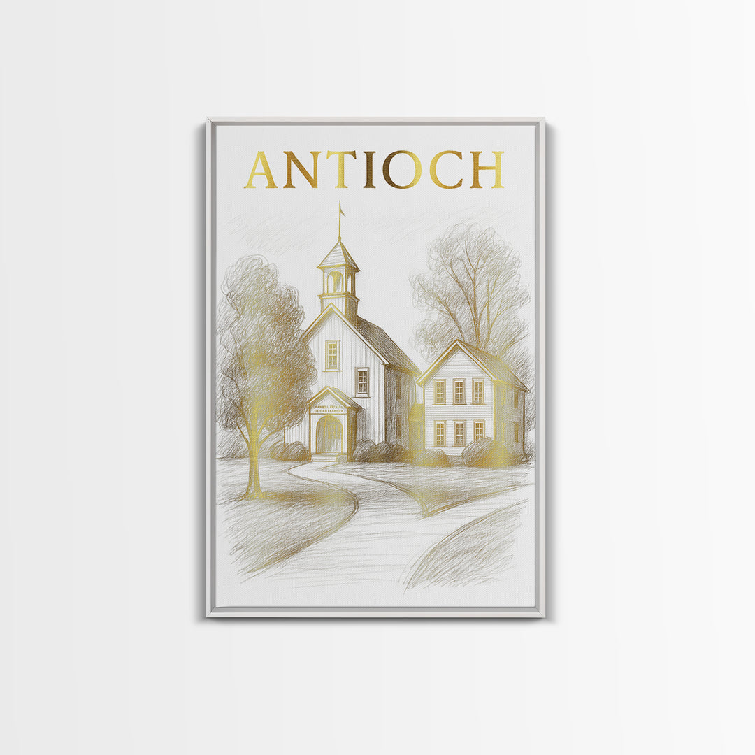 Antioch California Travel Poster, Canvas Print, Gold Line Drawing Wall Art, Antioch Travel Art, Home Office Decor, Eclectic Wall Decor