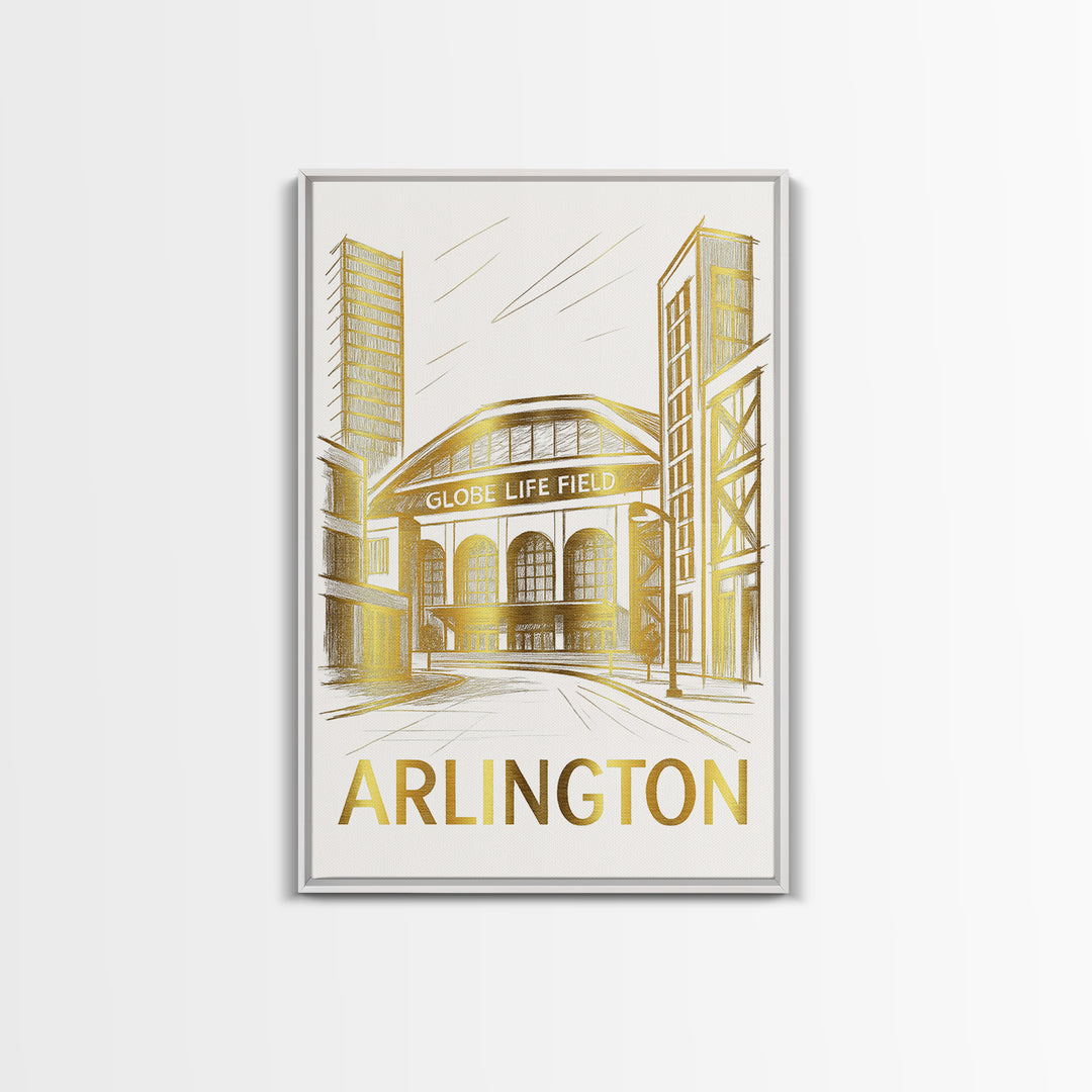 Arlington Travel Poster, Framed Canvas Print, Gold Line Drawing Wall Art, Arlington City Art, Travel Poster Art, City Art Print