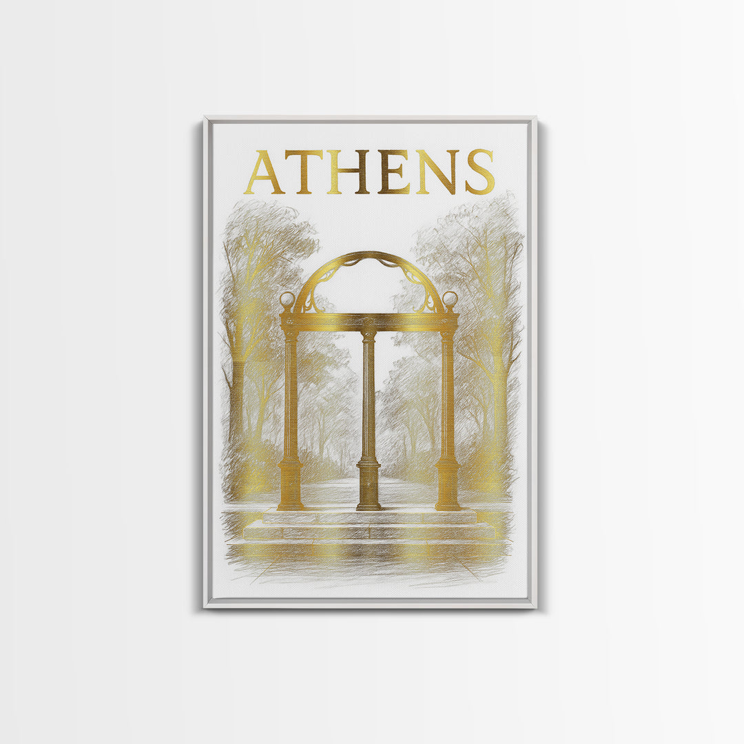 Athens Georgia Travel Poster, Canvas Print, Elegant City Illustration, Athens Art Print, Watercolor Downtown Skyline, Mid Century Wall Art