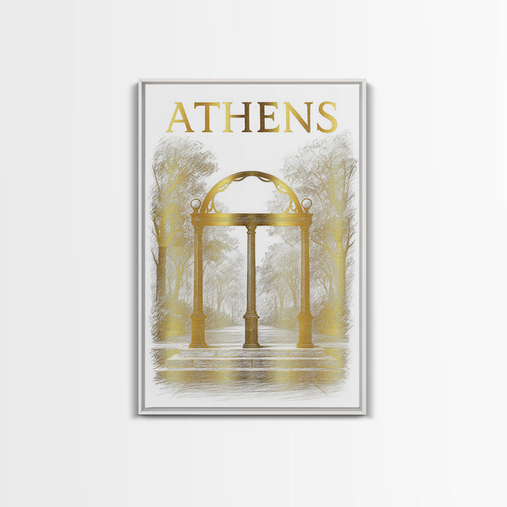 Athens Georgia Travel Poster, Canvas Print, Elegant City Illustration, Athens Art Print, Watercolor Downtown Skyline, Mid Century Wall Art