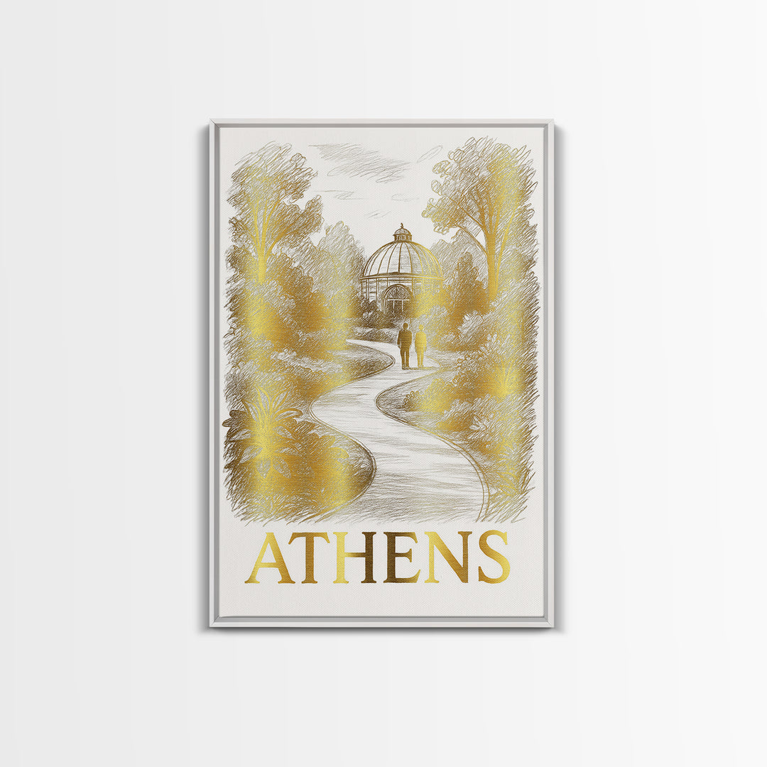 Athens Travel Poster, Canvas Print, Gold Line Drawing Wall Art, Athens City Art, Home Office Decor, Gift For Travelers, Mid Century Wall Art