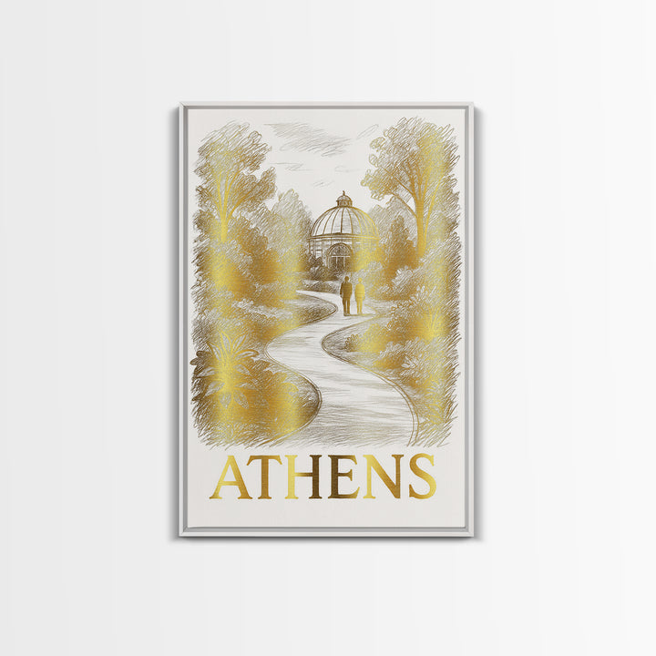 Athens Travel Poster, Canvas Print, Gold Line Drawing Wall Art, Athens City Art, Home Office Decor, Gift For Travelers, Mid Century Wall Art