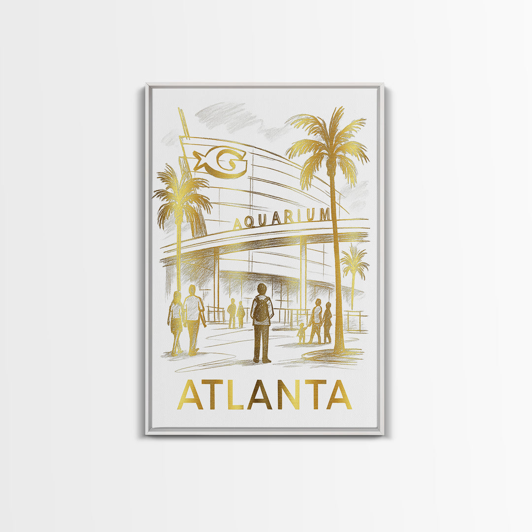 Atlanta Travel Poster, Canvas Print, White And Gold Sketch Art, Atlanta Art Print, Watercolor Skyline, Retro Travel Print, Wall Art
