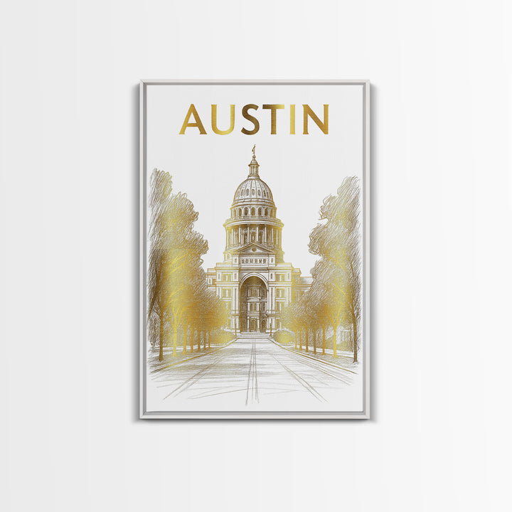 Austin Travel Poster, Framed Canvas Print, Elegant City Illustration, Austin Travel Art, City Travel Prints, Vintage City Art, Design 2