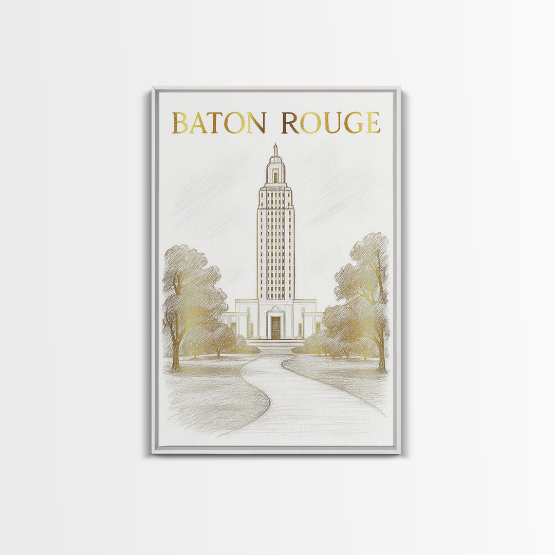 Baton Rouge Louisiana Travel Poster, Framed Canvas Print, Minimalist Poster Art, Baton Rouge City Art, Retro Travel Print, Modern Wall Decor