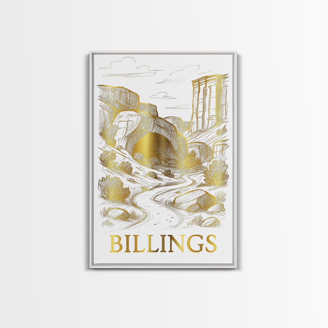 Billings Travel Poster, Framed Canvas Print, Elegant City Illustration, Billings Poster Print, Vintage City Poster, Vintage City Art