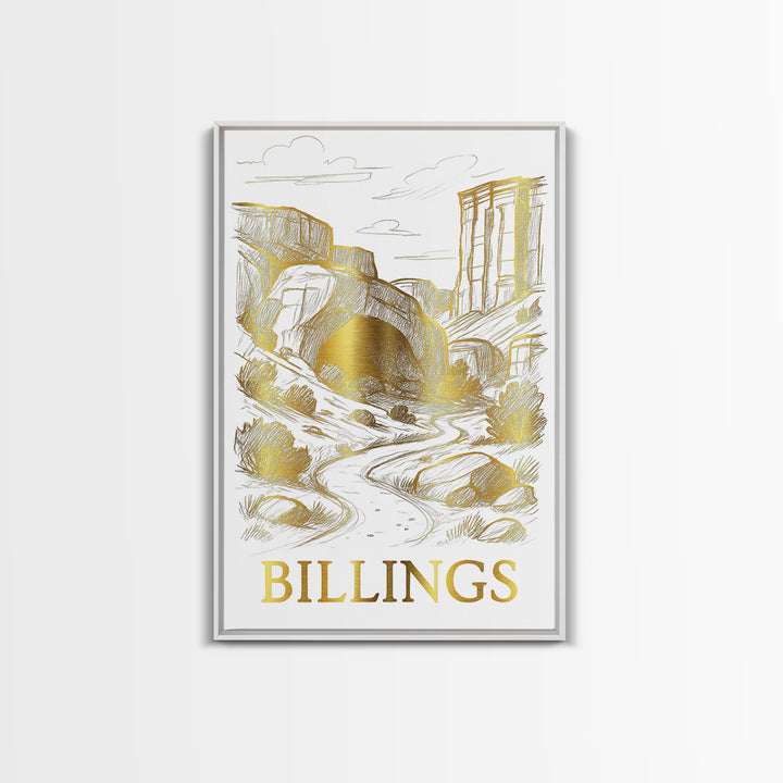 Billings Travel Poster, Framed Canvas Print, Elegant City Illustration, Billings Poster Print, Vintage City Poster, Vintage City Art